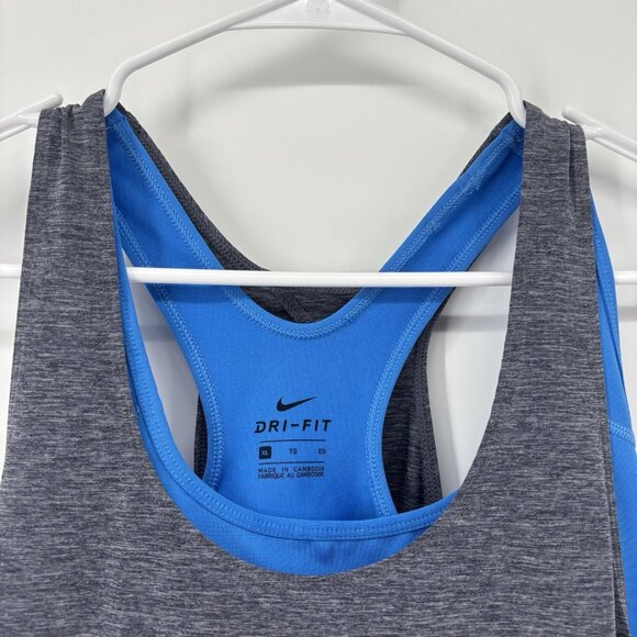 Nike Dri Fit Activewear Tank Top Built In Sports Bra Gray Blue Womens Size XL - Picture 3 of 7